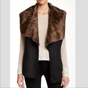 Bagatelle Drape Black Faux Suede & Faux Fur Vest